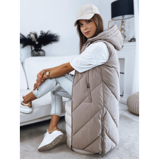 Ženski prešit brezrokavnik v bež barvi