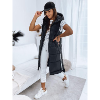 Ženski dolg črn prešit telovnik