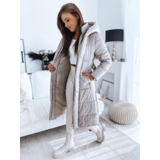 Ženska zimska jakna s pasom v bež barvi