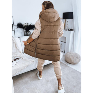 Ženski kaki prešit brezrokavnik s kapuco