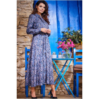 Vzorčasta maksi obleka temno modre barve