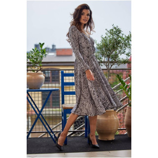 Ženska črno-bela midi obleka z vzorcem