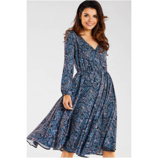 Vzorčasta ženska temno modra obleka