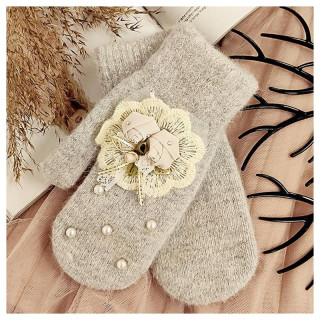 Ženske sive rokavice z biseri in dekoracijo