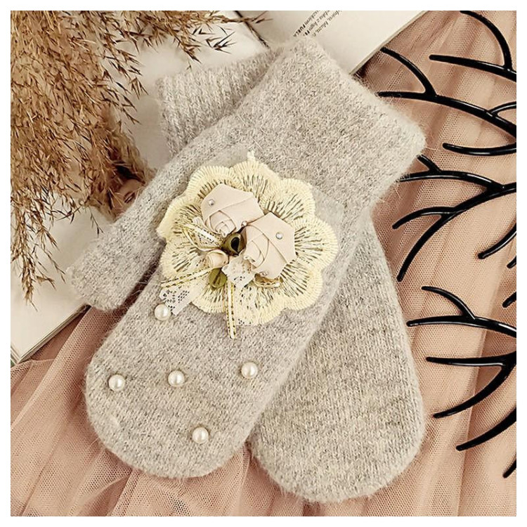 Ženske sive rokavice z biseri in dekoracijo