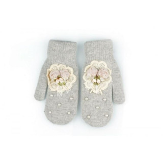 Ženske sive rokavice z biseri in dekoracijo
