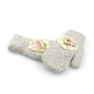 Ženske sive rokavice z biseri in dekoracijo