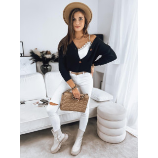 Ženski črn pulover z gumbi