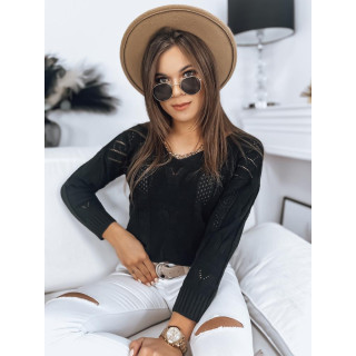 Ženski črn pulover z odprtino