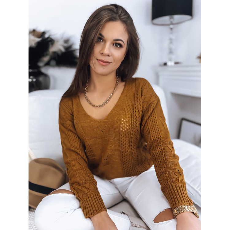 Odprt ženski pulover gorčične barve