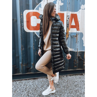 Ženska dolga črna prešita jakna