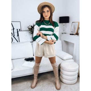 Ženski črtast pulover v zeleno-beli barvi