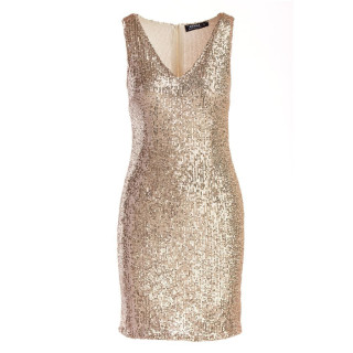 Bež obleka brez rokavov z bleščicami
