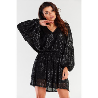 Črna obleka z bleščicami in balonastimi rokavi