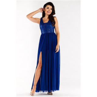 Modra dolga obleka z bleščicami
