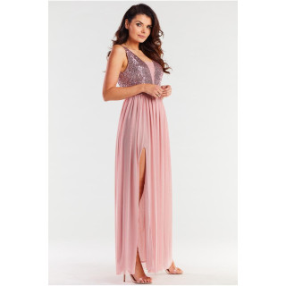 Dolga obleka z bleščicami v roza barvi