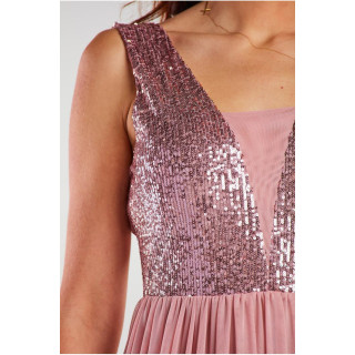 Dolga obleka z bleščicami v roza barvi