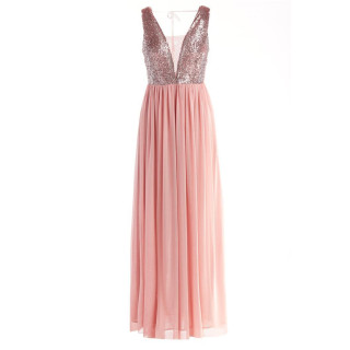 Dolga obleka z bleščicami v roza barvi