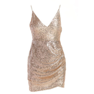 Ženska bež mini obleka z bleščicami