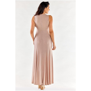 Bež dolga obleka z razporki