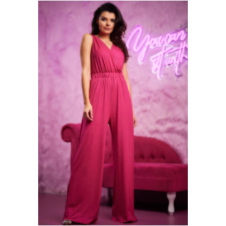 Eleganten roza kombinezon s širokimi hlačami