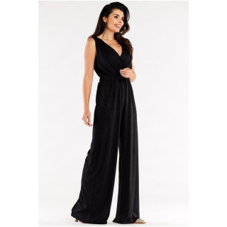 Eleganten črn kombinezon s širokimi hlačami