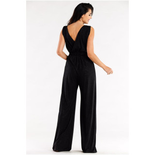 Eleganten črn kombinezon s širokimi hlačami