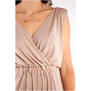 Bež eleganten kombinezon s širokimi hlačami