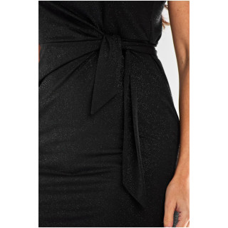 Ženska bleščeča črna obleka s kravato