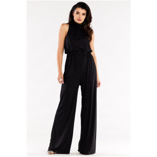 Bleščeč črn kombinezon s širokimi hlačami