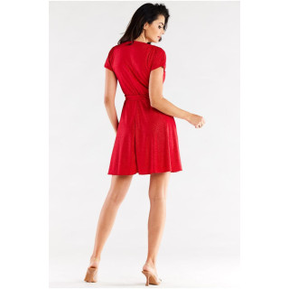 Rdeča plapolasta obleka s kratkimi rokavi