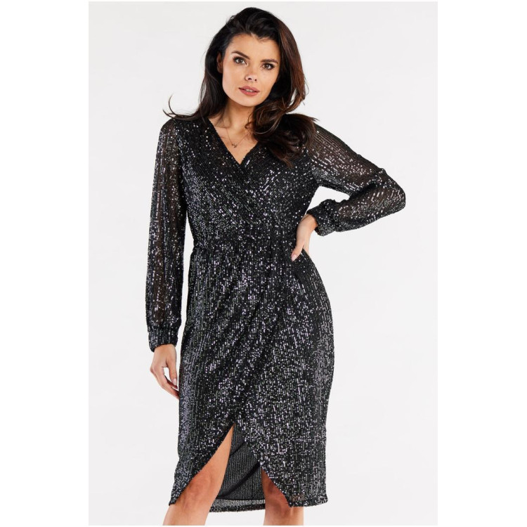 Ženska obleka z bleščicami temno sive barve