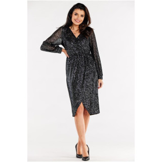 Ženska obleka z bleščicami temno sive barve