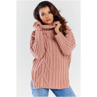 Ženski roza pulover z ovratnikom