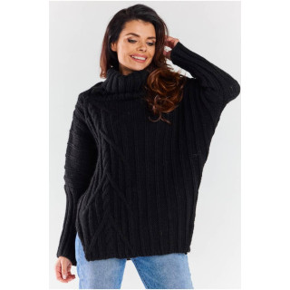 Črn ženski pulover z ovratnikom