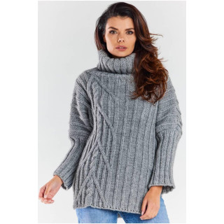 Topel ženski pulover z želvo v sivi barvi