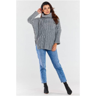 Topel ženski pulover z želvo v sivi barvi