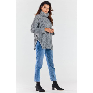 Topel ženski pulover z želvo v sivi barvi