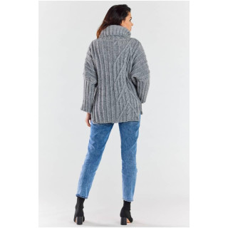 Topel ženski pulover z želvo v sivi barvi