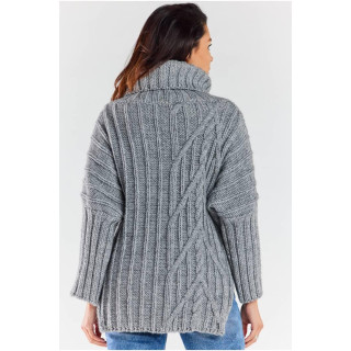 Topel ženski pulover z želvo v sivi barvi