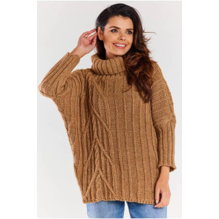 Ženski rjav pulover z ovratnikom