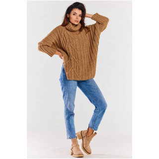 Ženski rjav pulover z ovratnikom