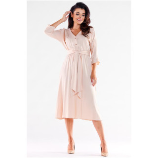 Ženska bež midi obleka s pasom