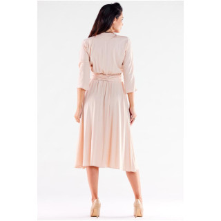 Ženska bež midi obleka s pasom