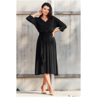 Črna ženska midi obleka s pasom