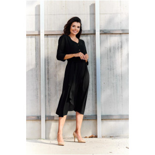 Črna ženska midi obleka s pasom