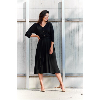 Črna ženska midi obleka s pasom