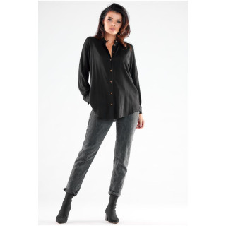Črna elegantna srajca s stoječim ovratnikom