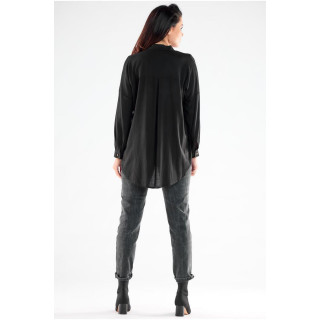 Črna elegantna srajca s stoječim ovratnikom