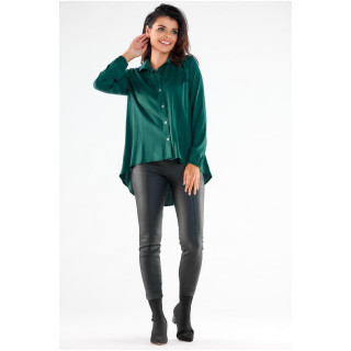 Ženska zelena srajca s podaljšanim hrbtom